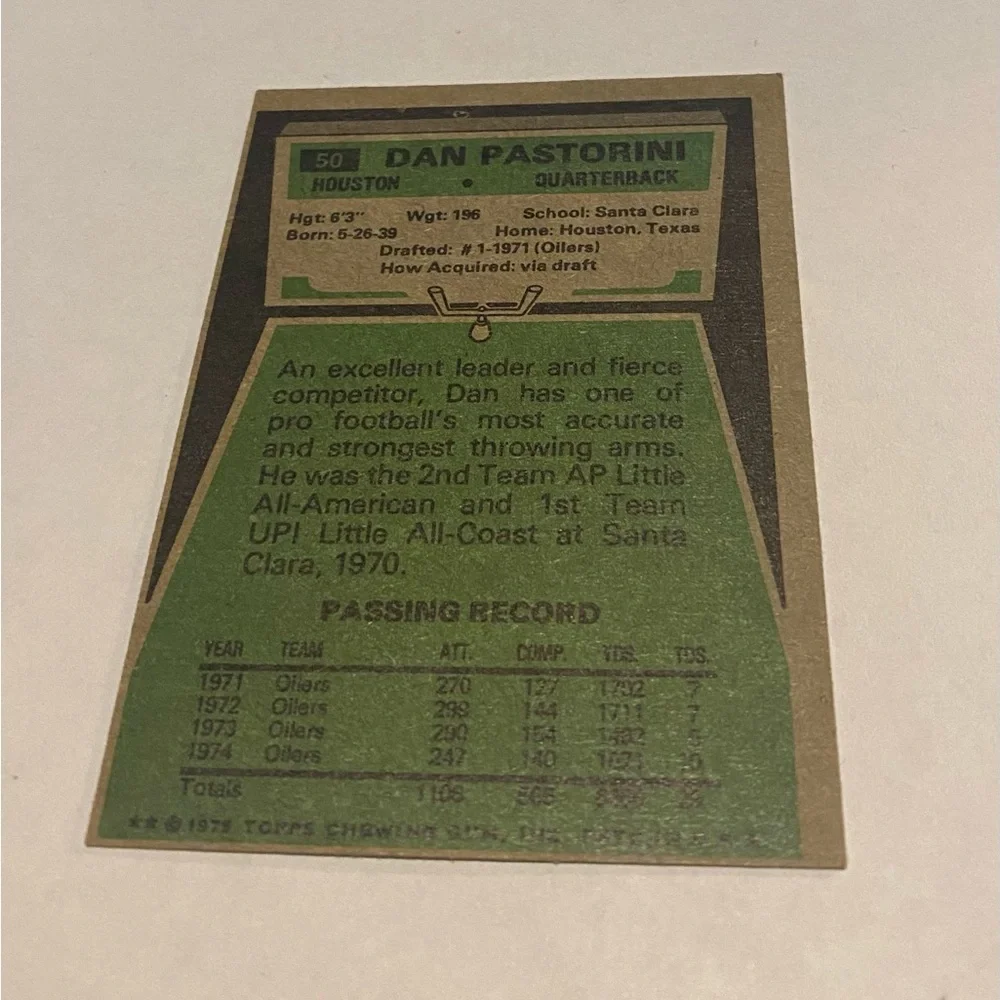 1975 Topps Football Card dan pastorini